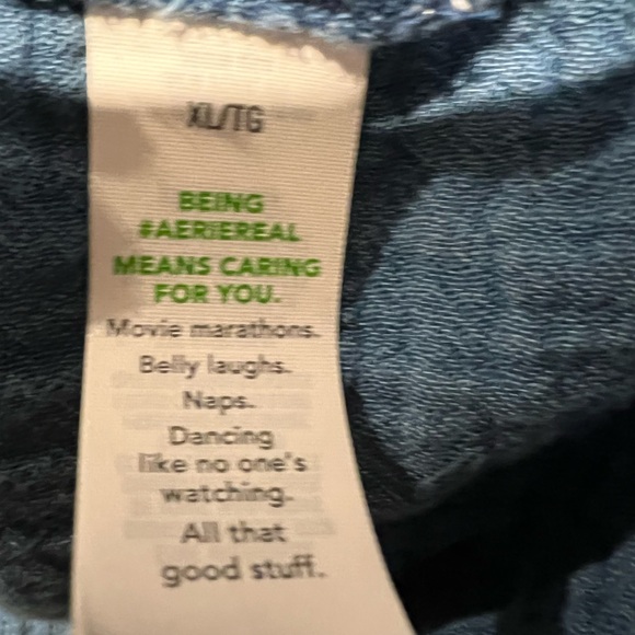 Aerie Soft Guazy Blue Distressed Denim Look Knit Cotton Dress Coverup Tiered - Picture 3 of 6